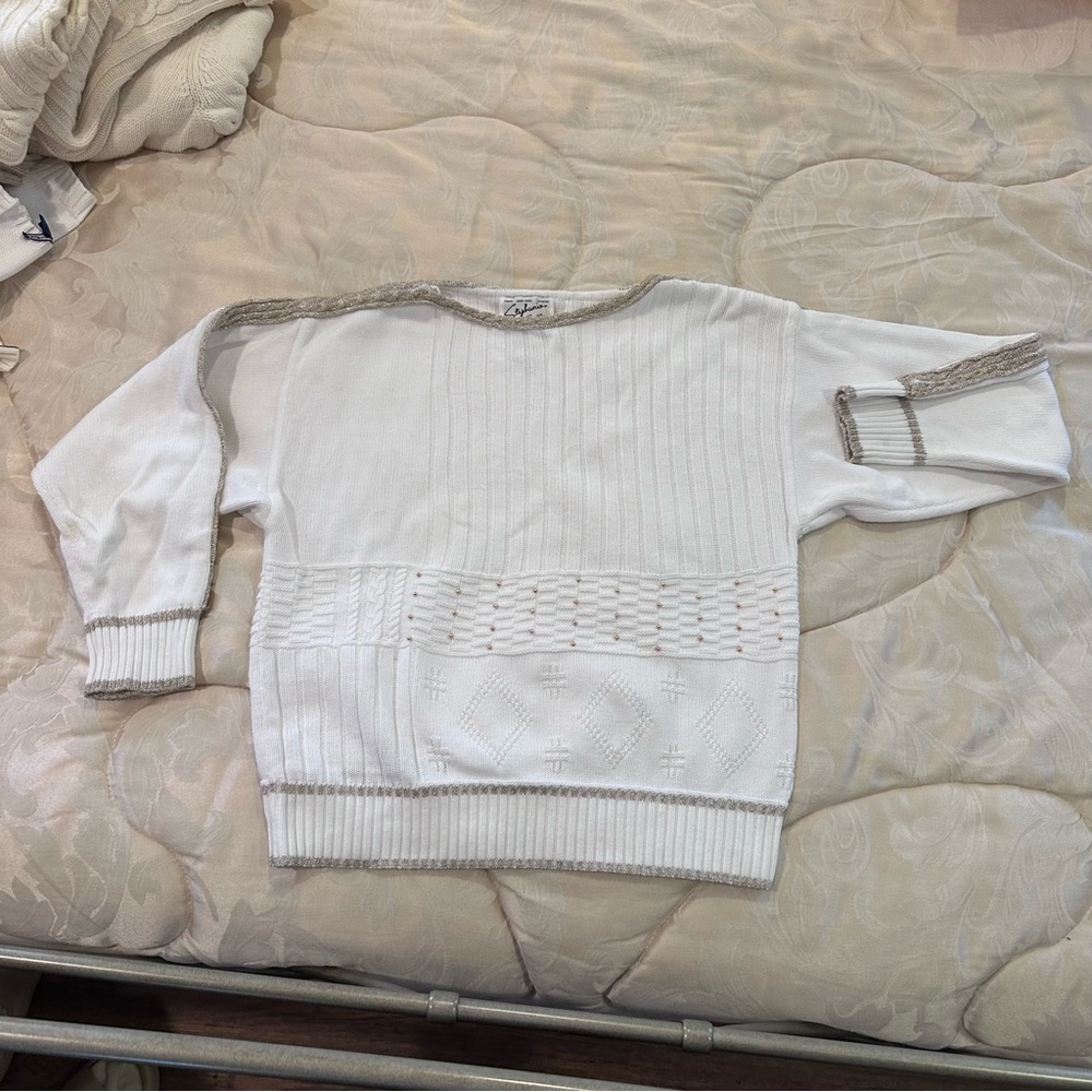 Elegant White and Gold Women's Sweater